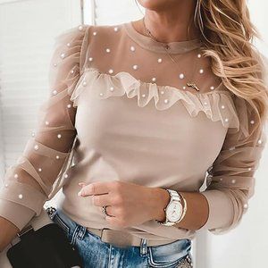 🌟Restocked 🌟Beaded Sheer Mesh Ruffles Top